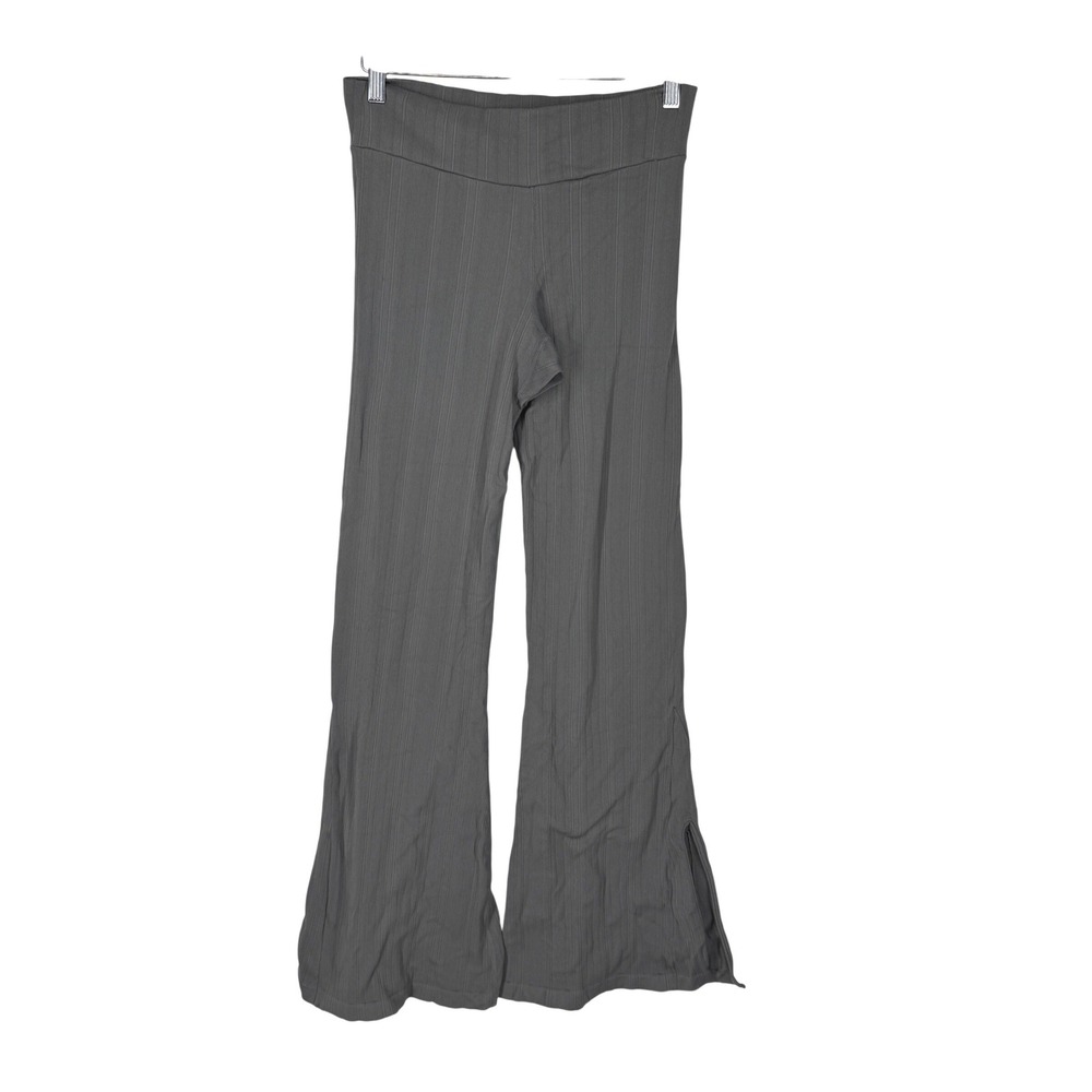 Forever 21 Y2K Ribbed Knit Flare Pants Slit Lettuce Hem Large Festival 70s Indie